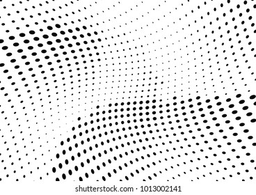 Abstract halftone wave dotted background. Futuristic twisted grunge pattern, dot, circles.  Vector modern optical pop art texture for posters, business cards, cover, labels mock-up, stickers layout