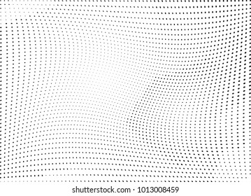 Abstract halftone wave dotted background. Futuristic twisted grunge pattern, dot, circles.  Vector modern optical pop art texture for posters, business cards, cover, labels mock-up, stickers layout