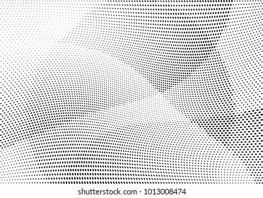 Abstract halftone wave dotted background. Futuristic twisted grunge pattern, dot, circles.  Vector modern optical pop art texture for posters, business cards, cover, labels mock-up, stickers layout