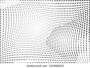 Abstract halftone wave dotted background. Futuristic twisted grunge pattern, dot, circles.  Vector modern optical pop art texture for posters, business cards, cover, labels mock-up, stickers layout