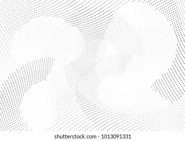 Abstract halftone wave dotted background. Futuristic twisted grunge pattern, dot, circles.  Vector modern optical pop art texture for posters, business cards, cover, labels mock-up, stickers layout