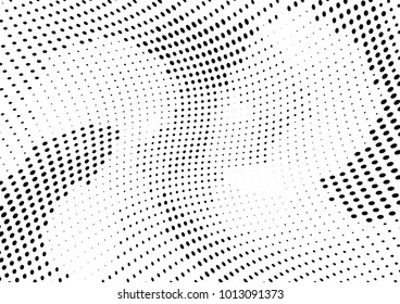 Abstract halftone wave dotted background. Futuristic twisted grunge pattern, dot, circles.  Vector modern optical pop art texture for posters, business cards, cover, labels mock-up, stickers layout