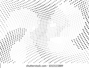 Abstract halftone wave dotted background. Futuristic twisted grunge pattern, dot, circles.  Vector modern optical pop art texture for posters, business cards, cover, labels mock-up, stickers layout