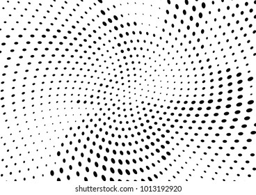 Abstract halftone wave dotted background. Futuristic twisted grunge pattern, dot, circles.  Vector modern optical pop art texture for posters, business cards, cover, labels mock-up, stickers layout