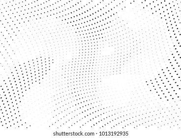 Abstract halftone wave dotted background. Futuristic twisted grunge pattern, dot, circles.  Vector modern optical pop art texture for posters, business cards, cover, labels mock-up, stickers layout