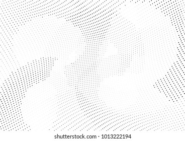 Abstract halftone wave dotted background. Futuristic twisted grunge pattern, dot, circles.  Vector modern optical pop art texture for posters, business cards, cover, labels mock-up, stickers layout