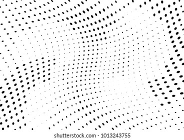Abstract halftone wave dotted background. Futuristic twisted grunge pattern, dot, circles.  Vector modern optical pop art texture for posters, business cards, cover, labels mock-up, stickers layout
