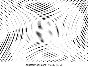 Abstract halftone wave dotted background. Futuristic twisted grunge pattern, dot, circles.  Vector modern optical pop art texture for posters, business cards, cover, labels mock-up, stickers layout