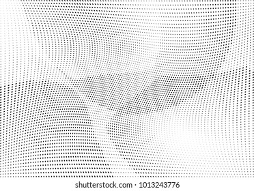 Abstract halftone wave dotted background. Futuristic twisted grunge pattern, dot, circles.  Vector modern optical pop art texture for posters, business cards, cover, labels mock-up, stickers layout
