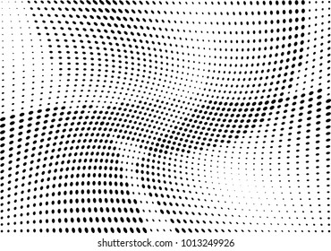 Abstract halftone wave dotted background. Futuristic twisted grunge pattern, dot, circles.  Vector modern optical pop art texture for posters, business cards, cover, labels mock-up, stickers layout