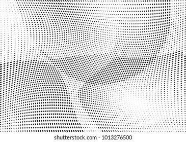 Abstract halftone wave dotted background. Futuristic twisted grunge pattern, dot, circles.  Vector modern optical pop art texture for posters, business cards, cover, labels mock-up, stickers layout