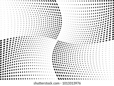 Abstract halftone wave dotted background. Futuristic twisted grunge pattern, dot, circles.  Vector modern optical pop art texture for posters, business cards, cover, labels mock-up, stickers layout