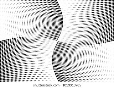 Abstract halftone wave dotted background. Futuristic twisted grunge pattern, dot, circles.  Vector modern optical pop art texture for posters, business cards, cover, labels mock-up, stickers layout