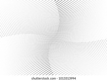 Abstract halftone wave dotted background. Futuristic twisted grunge pattern, dot, circles.  Vector modern optical pop art texture for posters, business cards, cover, labels mock-up, stickers layout