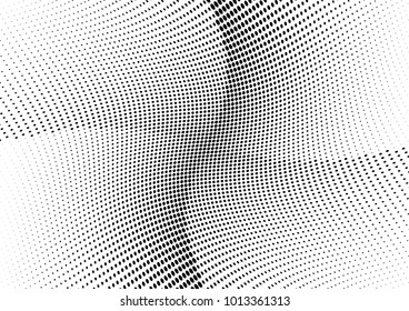 Abstract halftone wave dotted background. Futuristic twisted grunge pattern, dot, circles.  Vector modern optical pop art texture for posters, business cards, cover, labels mock-up, stickers layout