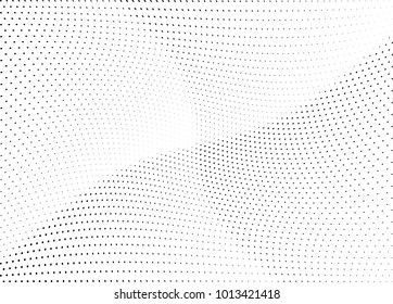 Abstract halftone wave dotted background. Futuristic twisted grunge pattern, dot, circles.  Vector modern optical pop art texture for posters, business cards, cover, labels mock-up, stickers layout