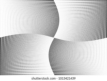 Abstract halftone wave dotted background. Futuristic twisted grunge pattern, dot, circles.  Vector modern optical pop art texture for posters, business cards, cover, labels mock-up, stickers layout