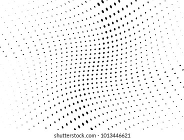 Abstract halftone wave dotted background. Futuristic twisted grunge pattern, dot, circles.  Vector modern optical pop art texture for posters, business cards, cover, labels mock-up, stickers layout