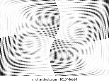 Abstract halftone wave dotted background. Futuristic twisted grunge pattern, dot, circles.  Vector modern optical pop art texture for posters, business cards, cover, labels mock-up, stickers layout