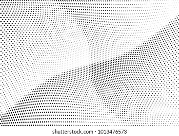 Abstract halftone wave dotted background. Futuristic twisted grunge pattern, dot, circles.  Vector modern optical pop art texture for posters, business cards, cover, labels mock-up, stickers layout