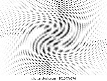 Abstract halftone wave dotted background. Futuristic twisted grunge pattern, dot, circles.  Vector modern optical pop art texture for posters, business cards, cover, labels mock-up, stickers layout