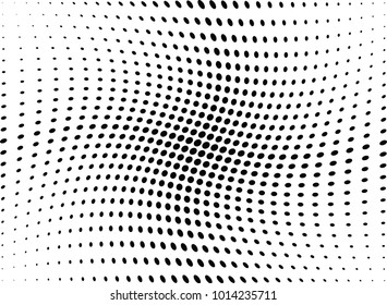 Abstract halftone wave dotted background. Futuristic twisted grunge pattern, dot, circles.  Vector modern optical pop art texture for posters, business cards, cover, labels mock-up, stickers layout