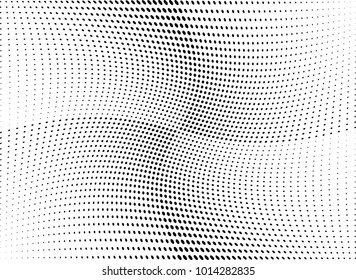 Abstract halftone wave dotted background. Futuristic twisted grunge pattern, dot, circles.  Vector modern optical pop art texture for posters, business cards, cover, labels mock-up, stickers layout