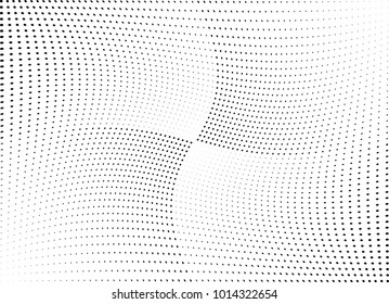 Abstract halftone wave dotted background. Futuristic twisted grunge pattern, dot, circles.  Vector modern optical pop art texture for posters, business cards, cover, labels mock-up, stickers layout