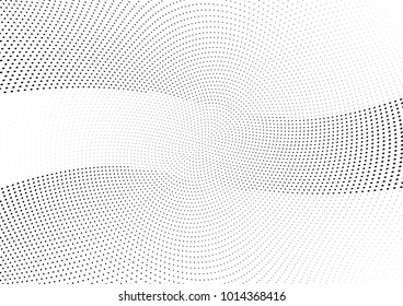 Abstract halftone wave dotted background. Futuristic twisted grunge pattern, dot, circles.  Vector modern optical pop art texture for posters, business cards, cover, labels mock-up, stickers layout