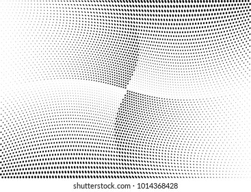 Abstract halftone wave dotted background. Futuristic twisted grunge pattern, dot, circles.  Vector modern optical pop art texture for posters, business cards, cover, labels mock-up, stickers layout