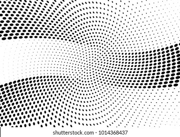 Abstract halftone wave dotted background. Futuristic twisted grunge pattern, dot, circles.  Vector modern optical pop art texture for posters, business cards, cover, labels mock-up, stickers layout