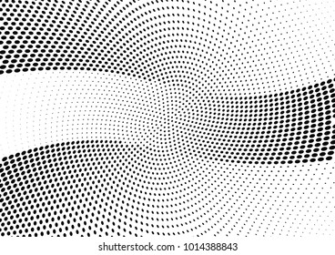 Abstract halftone wave dotted background. Futuristic twisted grunge pattern, dot, circles.  Vector modern optical pop art texture for posters, business cards, cover, labels mock-up, stickers layout