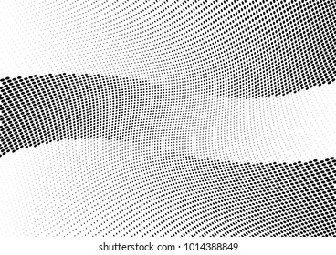 Abstract halftone wave dotted background. Futuristic twisted grunge pattern, dot, circles.  Vector modern optical pop art texture for posters, business cards, cover, labels mock-up, stickers layout