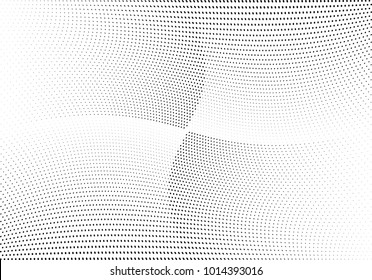 Abstract halftone wave dotted background. Futuristic twisted grunge pattern, dot, circles.  Vector modern optical pop art texture for posters, business cards, cover, labels mock-up, stickers layout