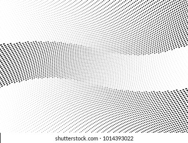 Abstract halftone wave dotted background. Futuristic twisted grunge pattern, dot, circles.  Vector modern optical pop art texture for posters, business cards, cover, labels mock-up, stickers layout