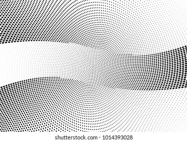 Abstract halftone wave dotted background. Futuristic twisted grunge pattern, dot, circles.  Vector modern optical pop art texture for posters, business cards, cover, labels mock-up, stickers layout
