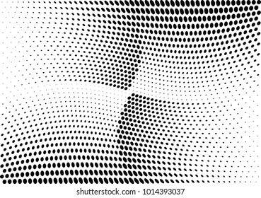 Abstract halftone wave dotted background. Futuristic twisted grunge pattern, dot, circles.  Vector modern optical pop art texture for posters, business cards, cover, labels mock-up, stickers layout