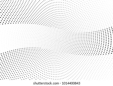 Abstract halftone wave dotted background. Futuristic twisted grunge pattern, dot, circles.  Vector modern optical pop art texture for posters, business cards, cover, labels mock-up, stickers layout
