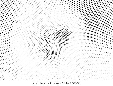 Abstract halftone wave dotted background. Futuristic twisted grunge pattern, dot, circles.  Vector modern optical pop art texture for posters, business cards, cover, labels mock-up, stickers layout