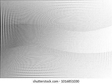 Abstract halftone wave dotted background. Futuristic twisted grunge pattern, dot, circles.  Vector modern optical pop art texture for posters, business cards, cover, labels mock-up, stickers layout