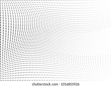 Abstract halftone wave dotted background. Futuristic twisted grunge pattern, dot, circles.  Vector modern optical pop art texture for posters, business cards, cover, labels mock-up, stickers layout