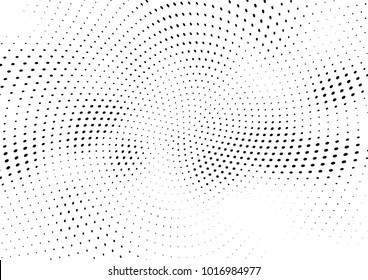 Abstract halftone wave dotted background. Futuristic twisted grunge pattern, dot, circles.  Vector modern optical pop art texture for posters, business cards, cover, labels mock-up, stickers layout