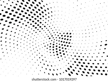 Abstract halftone wave dotted background. Futuristic twisted grunge pattern, dot, circles.  Vector modern optical pop art texture for posters, business cards, cover, labels mock-up, stickers layout
