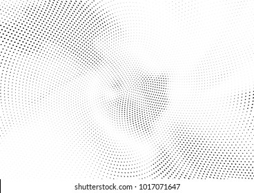 Abstract halftone wave dotted background. Futuristic twisted grunge pattern, dot, circles.  Vector modern optical pop art texture for posters, business cards, cover, labels mock-up, stickers layout