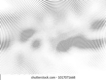 Abstract halftone wave dotted background. Futuristic twisted grunge pattern, dot, circles.  Vector modern optical pop art texture for posters, business cards, cover, labels mock-up, stickers layout