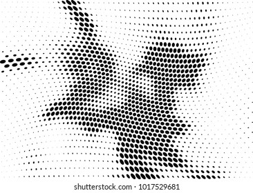 Abstract halftone wave dotted background. Futuristic twisted grunge pattern, dot, circles.  Vector modern optical pop art texture for posters, business cards, cover, labels mock-up, stickers layout