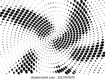 Abstract halftone wave dotted background. Futuristic twisted grunge pattern, dot, circles.  Vector modern optical pop art texture for posters, business cards, cover, labels mock-up, stickers layout