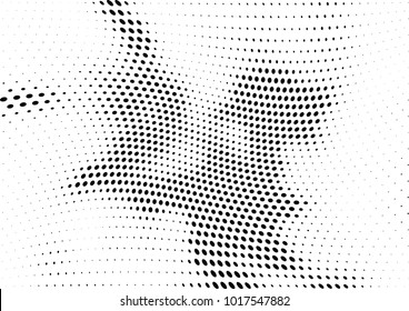 Abstract halftone wave dotted background. Futuristic twisted grunge pattern, dot, circles.  Vector modern optical pop art texture for posters, business cards, cover, labels mock-up, stickers layout