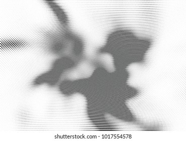 Abstract halftone wave dotted background. Futuristic twisted grunge pattern, dot, circles.  Vector modern optical pop art texture for posters, business cards, cover, labels mock-up, stickers layout