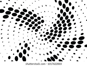 Abstract halftone wave dotted background. Futuristic twisted grunge pattern, dot, circles.  Vector modern optical pop art texture for posters, business cards, cover, labels mock-up, stickers layout